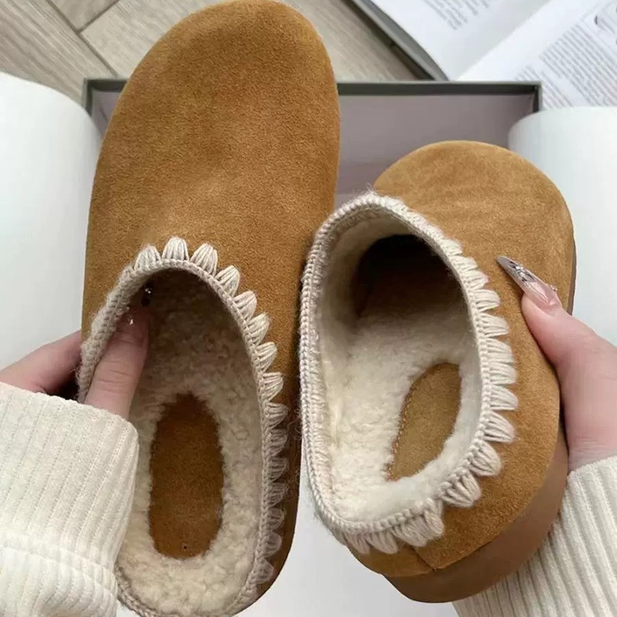 Women's Casual Fleece-lined Platform Fur Closed-toe Slippers - Image 3